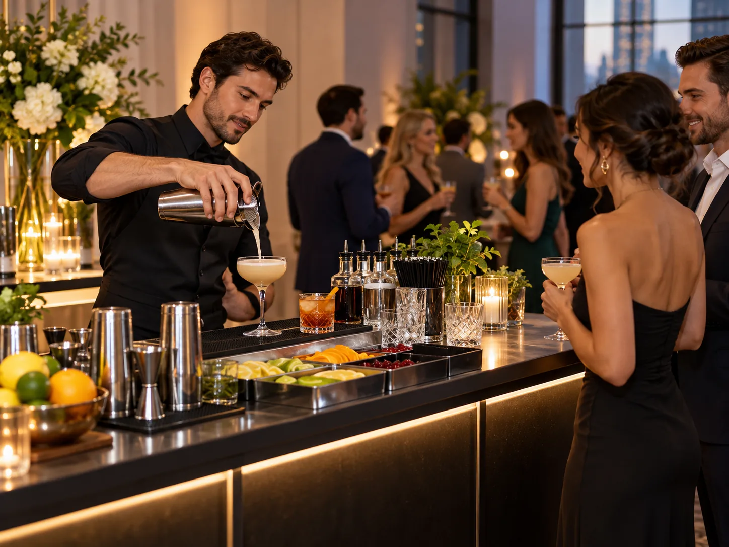 Stylish bartender service at an indoor event